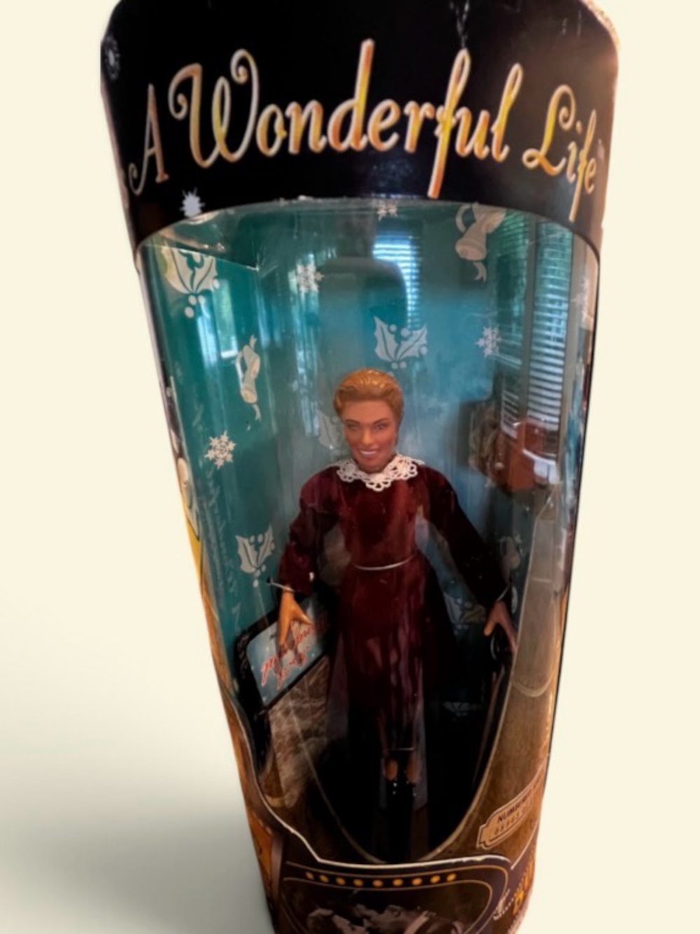 Collector Doll in Deep Burgundy Dress. Mary Bailey. It’s a wonderful life.